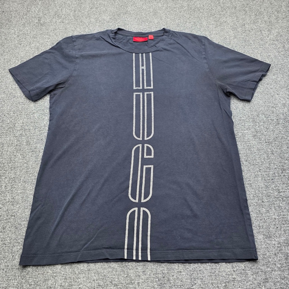 HUGO Hugo Boss Vertical Logo T-Shirt Unisex Large Black Made in Portugal Cotton - Picture 2 of 7